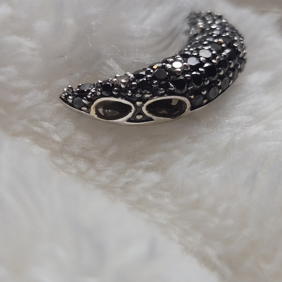 Black/White Diamond Cresent Moon Necklace 10K White Gold - NO CHAIN - Picture 6 of 8